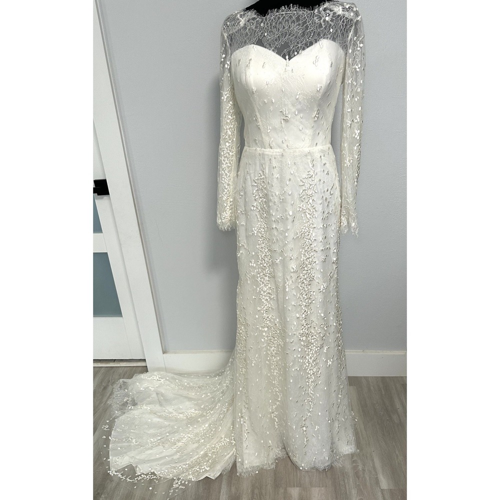 Unbranded Lace Wedding Dress Women 4-6 Ivory Excellent Long Sleeve Train Gown
